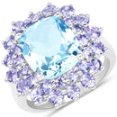 11.22 Carat Genuine Blue Topaz and Tanzanite .925 Sterling Silver Ring-1
