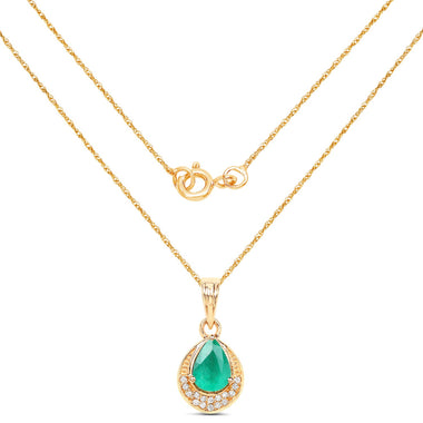 0.89 Carat Genuine Zambian Emerald and White Diamond 14K Yellow Gold Pendant - 0