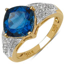 18K Yellow Gold Plated 3.83 Carat Genuine London Blue Topaz & White Topaz .925 Sterling Silver Ring-1