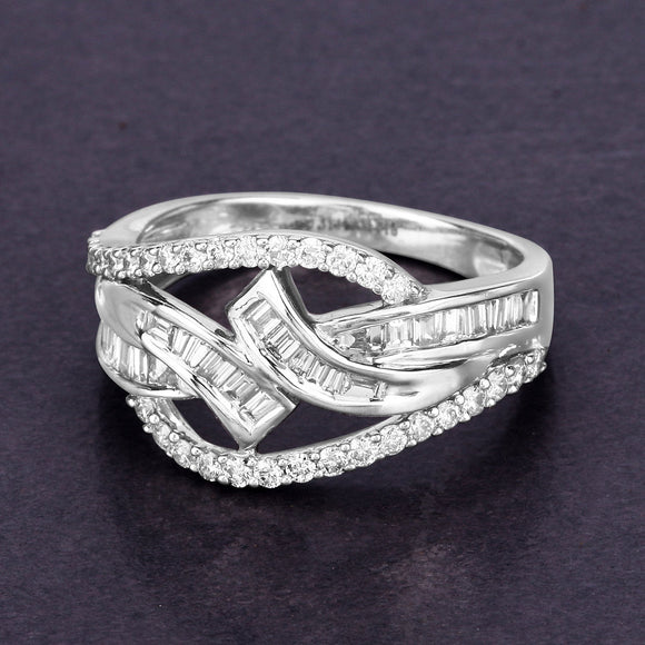 0.72 Carat Genuine White Diamond 14K White Gold Ring (E-F-G Color, VS-SI Clarity)