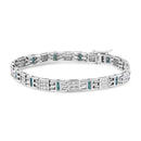 14K White Gold Princess-Cut white and Blue Diamond 3.00 cttw Fashion Link Bracelet (H-I Color, SI1-SI2 Clarity)-2