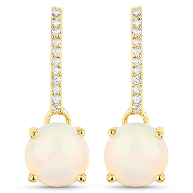 1.06 Carat Genuine Ethiopian Opal and White Diamond 10K Yellow Gold Earrings