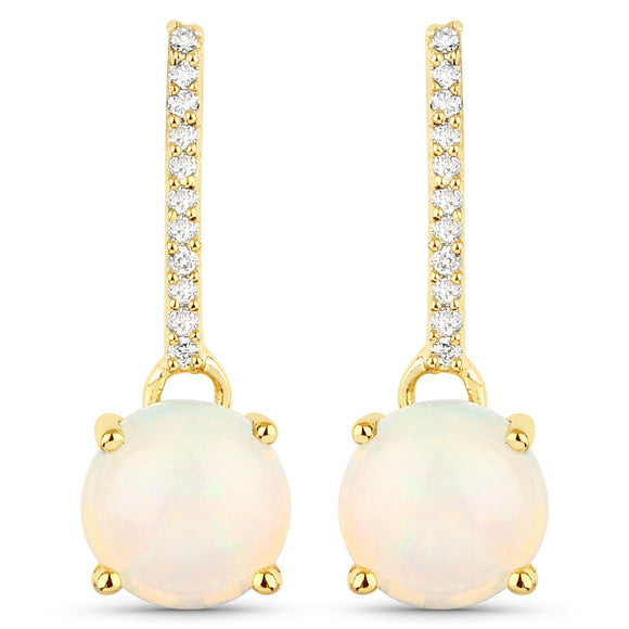 1.06 Carat Genuine Ethiopian Opal and White Diamond 10K Yellow Gold Earrings