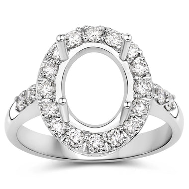 0.60 Carat Genuine White Diamond 14K White Gold Semi Mount Ring - holds 10x8mm Oval Gemstone - 0
