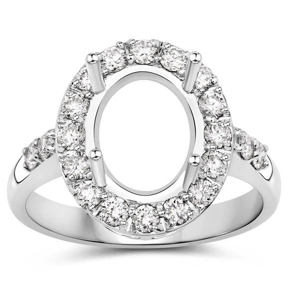 0.60 Carat Genuine White Diamond 14K White Gold Semi Mount Ring - holds 10x8mm Oval Gemstone