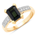 1.91 Carat Genuine Green Tourmaline and White Diamond 14K Yellow Gold Ring-1