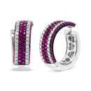 18K White Gold 1 7/8 Cttw Diamond and 1mm Round Red Ruby Open Swish Hoop Earrings (F-G Color, VS1-VS2 Clarity)-6