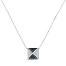 14K White Gold 1/4 Cttw Treated Blue Diamond Matte Finished Pyramid Pendant Necklace (Blue Color, SI1-SI2 Clarity) - 18" Inches-1