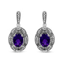 .925 Sterling Silver Diamond Accent and 8x6mm Purple Oval Amethyst Stud Earrings (I-J Color, I1-I2 Clarity)-1