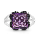 4.58 Carat Genuine Amethyst & Black Diamond .925 Sterling Silver Ring-4