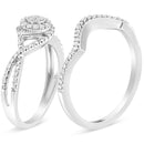 .925 Sterling Silver 1/6 Cttw Diamond Composite Halo and Split Shank Bridal Set Ring and Band  (I-J Color, I3 Clarity) - Size 7-3