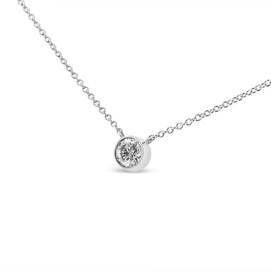 10K White Gold 1/2 Carat Round Brilliant-Cut Diamond Modern Bezel-Set Solitaire 16"-18" Pendant Necklace (H-I Color, SI2-I1 Clarity) - 0