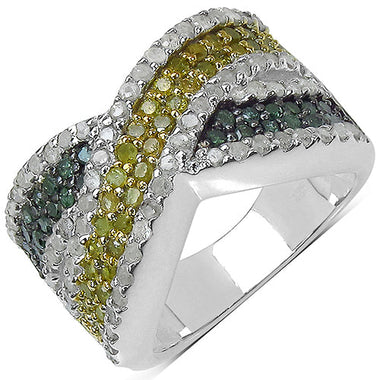 1.44 Carat Genuine Multi Diamond .925 Sterling Silver Ring