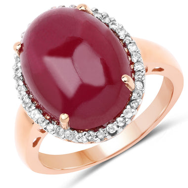 14K Rose Gold Plated 16.69 Carat Genuine Glass Filled Ruby and White Topaz .925 Sterling Silver Ring - 0