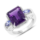 6.25 Carat Genuine Amethyst and Tanzanite .925 Sterling Silver Ring-1