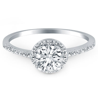 14k White Gold Diamond Halo Collar Engagement Ring - 0