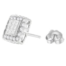 14K White Gold 1.0 Cttw Round Brilliant & Princess Cut Diamond Scallop-Edge Framed Square Halo Stud Earrings (G-H Color, SI1-SI2 Clarity)-3