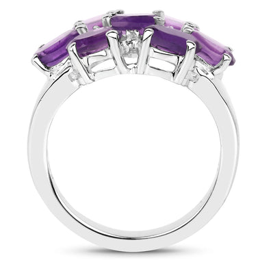 3.05 Carat Genuine  Amethyst and White Topaz .925 Sterling Silver Ring - 0