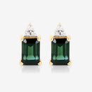1.25 Carat Genuine Green Tourmaline and White Diamond 14K Yellow Gold Earrings-3