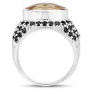 6.76 Carat Genuine Citrine and Black Spinel .925 Sterling Silver Ring-2