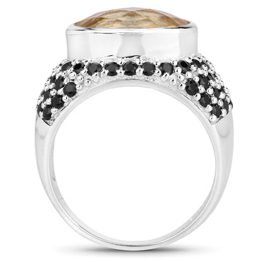6.76 Carat Genuine Citrine and Black Spinel .925 Sterling Silver Ring - 0