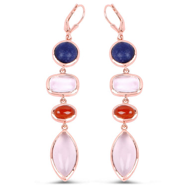 14K Rose Gold Plated 30.55 Carat Genuine Multi Stone .925 Sterling Silver Earrings