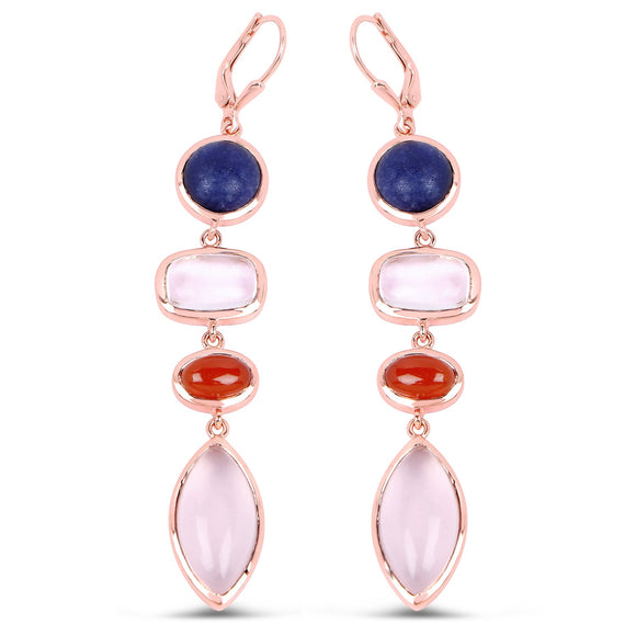 14K Rose Gold Plated 30.55 Carat Genuine Multi Stone .925 Sterling Silver Earrings