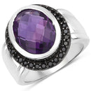 5.35 Carat Genuine Amethyst and Black Spinel .925 Sterling Silver Ring-1