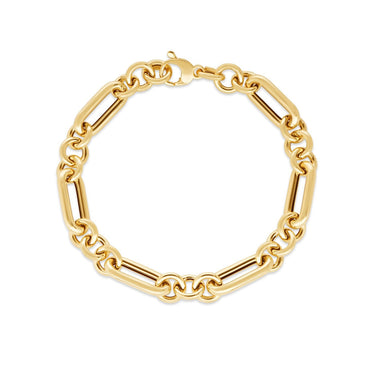 14k Yellow Gold Italian Alternating Paperclip Round Links Bracelet (8.00 mm) - 0