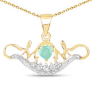 14K Yellow Gold Plated 0.62 Carat Genuine Emerald and White Topaz .925 Sterling Silver Pendant-1