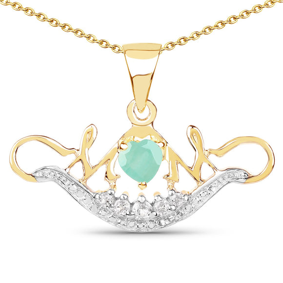 14K Yellow Gold Plated 0.62 Carat Genuine Emerald and White Topaz .925 Sterling Silver Pendant