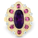 6.80 Carat Genuine Amethyst, Rhodolite and Blue Topaz .925 Sterling Silver Ring-3