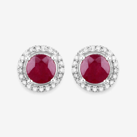 1.22 Carat Genuine Ruby and White Diamond 14K White Gold Earrings
