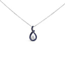 .925 Sterling Silver Created Blue and White Sapphire Teardrop Shaped Pendant Necklace - 18" Inches-1