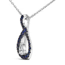 .925 Sterling Silver Created Blue and White Sapphire Teardrop Shaped Pendant Necklace - 18" Inches-3