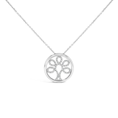 .925 Sterling Silver 1/10 Cttw Diamond Tree of Life Pendant Necklace (I-J Color, I3 Clarity)