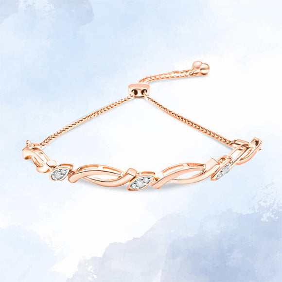 14K Rose Gold Plated .925 Sterling Silver 1/10 Cttw Diamond Alternating Swirl link Bolo Bracelet (I-J Color, I2-I3 Clarity) - 6" to 9" Adjustable