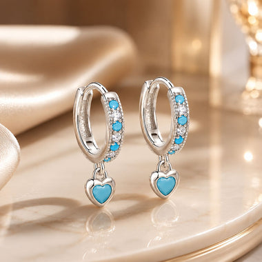925 Sterling Silver Earrings with Synthetic Turquoise and CZ - White Gold Plated - 0