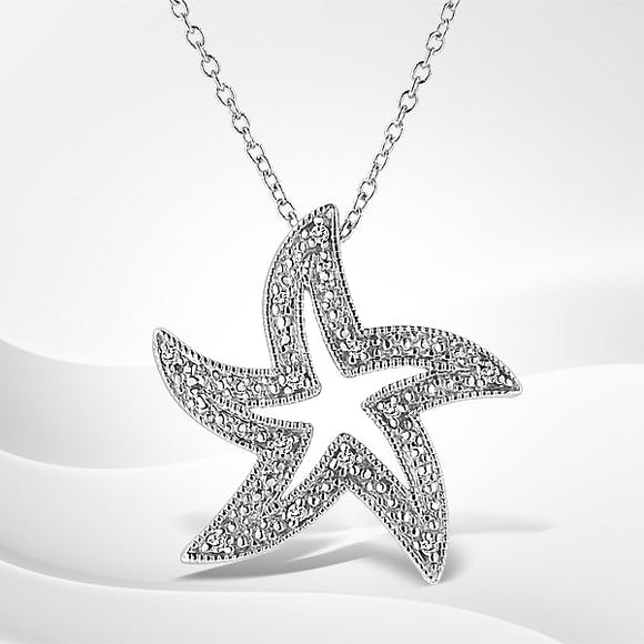 .925 Sterling Silver Prong-Set Diamond Accent Starfish 18" Pendant Necklace (I-J Color, I1-I2 Clarity)