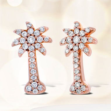 10K Rose Gold 1/4 Cttw Diamond Palm Tree Push Back Stud Earrings (H-I Color, I1-I2 Clarity)