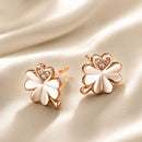 925 Sterling Silver Earrings with Pavé Setting CZ in Rose Gold 0.9x0.7cm for Women-2