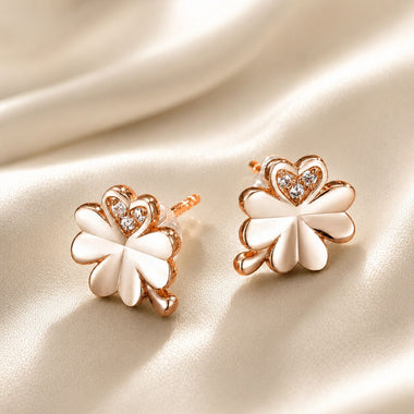 925 Sterling Silver Earrings with Pavé Setting CZ in Rose Gold 0.9x0.7cm for Women - 0