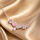 925 Sterling Silver Necklace with CZ & Resin Pendant, 18x39mm, Plated with White Gold-2