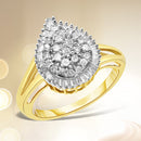 10K Yellow Gold 1/2 Cttw Round and Baguette-Cut Diamond Pear Ring (I-J Color, I1-I2 Clarity) - Size 7-1