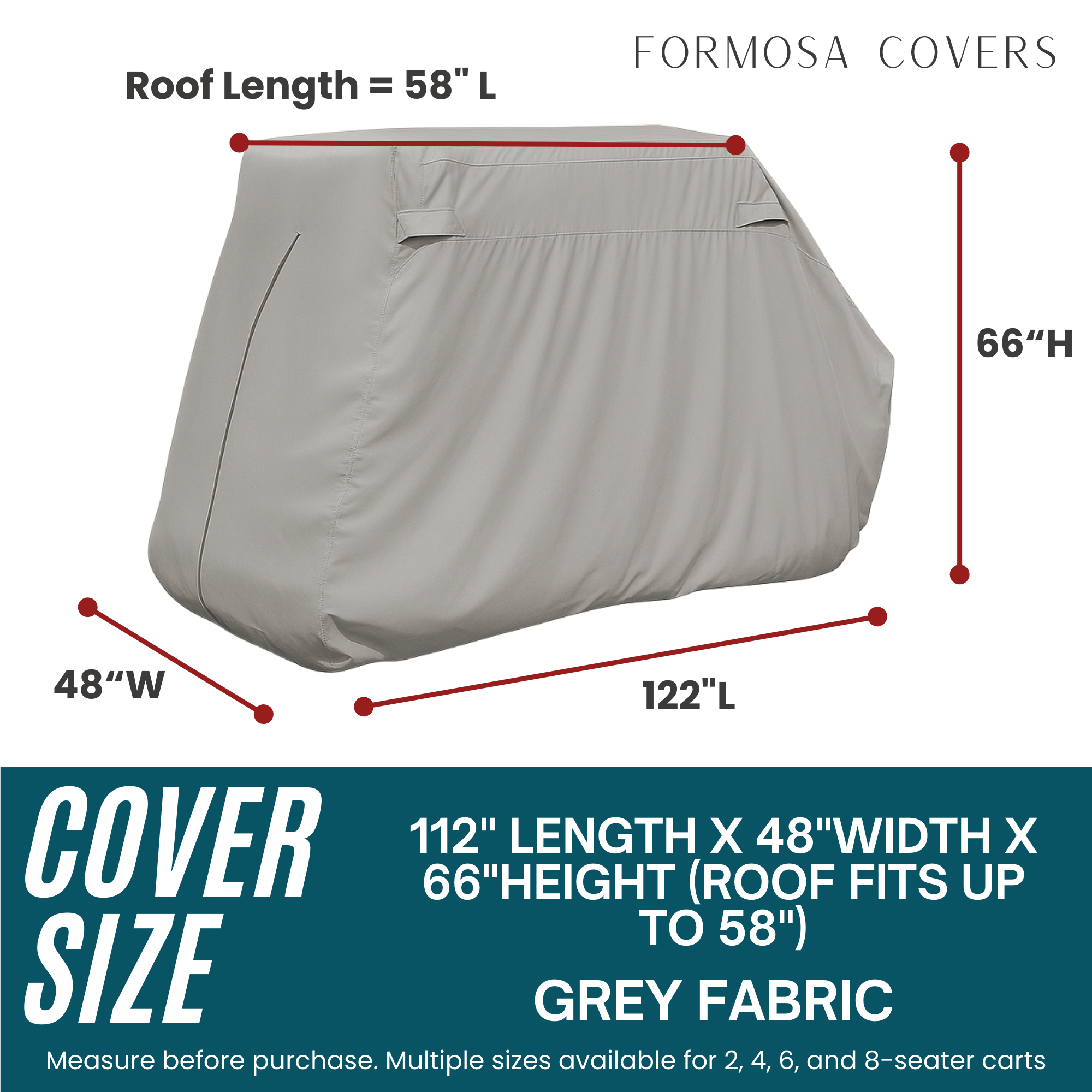 2+2 Passenger Golf Cart Storage Cover (4 Passenger Short Roof 58") Grey - 0