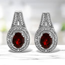 .925 Sterling Silver Diamond Accent and 8x6mm Red Oval Garnet Stud Earrings (I-J Color, I1-I2 Clarity)-1