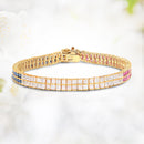 14K Yellow Gold Plated 9.52 Carat Genuine Blue Sapphire and White Sapphire .925 Sterling Silver Bracelet-1