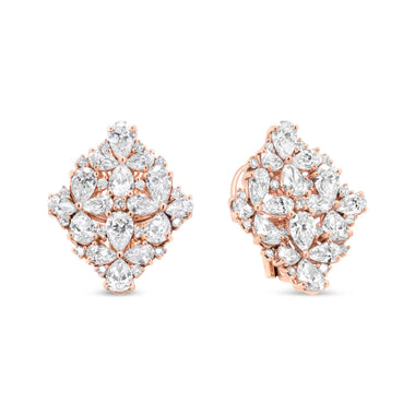 18K Rose Gold 8 1/3 Cttw Pear and Round Diamond Floral Cluster Omega Earrings (F-G Color, VS1-VS2 Clarity) - 0