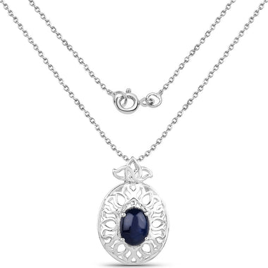 4.50 Carat Genuine Blue Sapphire .925 Sterling Silver Pendant - 0