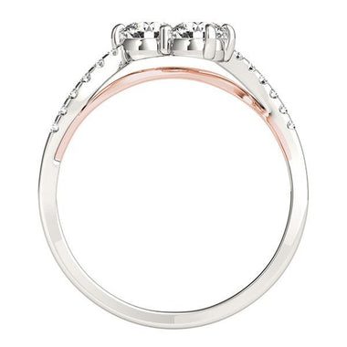 Two Stone Diamond Ring with Curved Band in 14k White And Rose Gold (5/8 cttw) - 0
